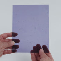 Video of the Pale Grape glass plate in transparent purple, 15x19cm, held up and tilted to show its pattern and transparency