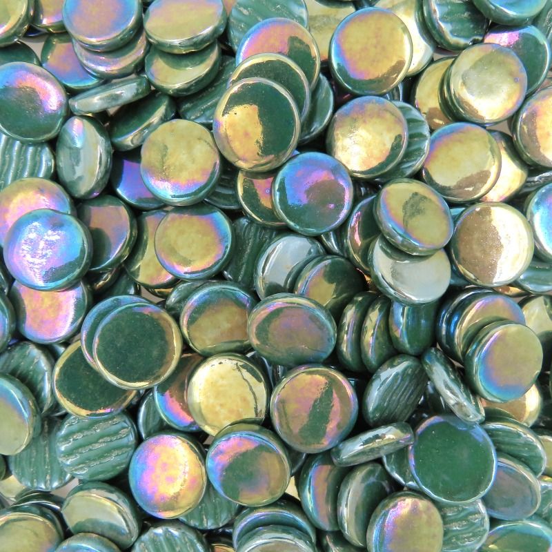 Pastilha de Vidro Redonda Nacarada 18mm Verde Abeto
