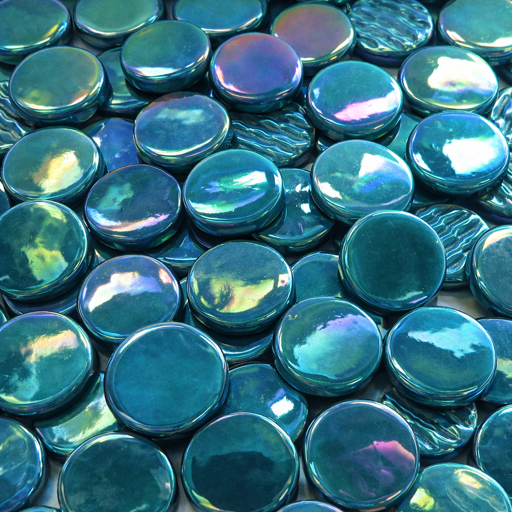 Pastilles De Verre Nacrées 18mm Cyan Foncé