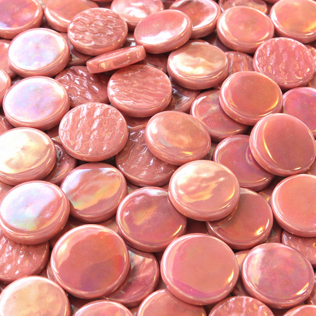 Pastilha de Vidro Redonda Nacarada 18mm Rosa Escuro