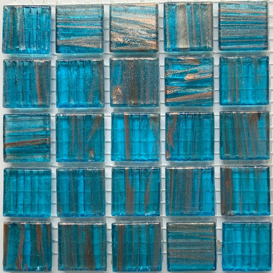 Mosaico de Vidrio con Vetas de Oro 20mm Azul Arrecife