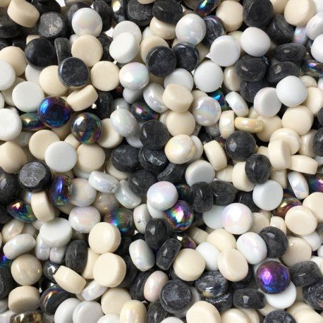 Verre Mosaique - glass mosaic -Glasmosaik-glasmozaïek-Glasnopjes 12mm Zwart/Witmix - mosaicshop